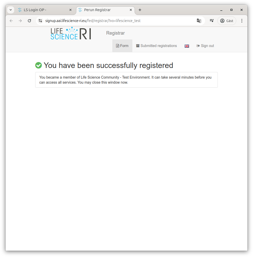 Registration successful
