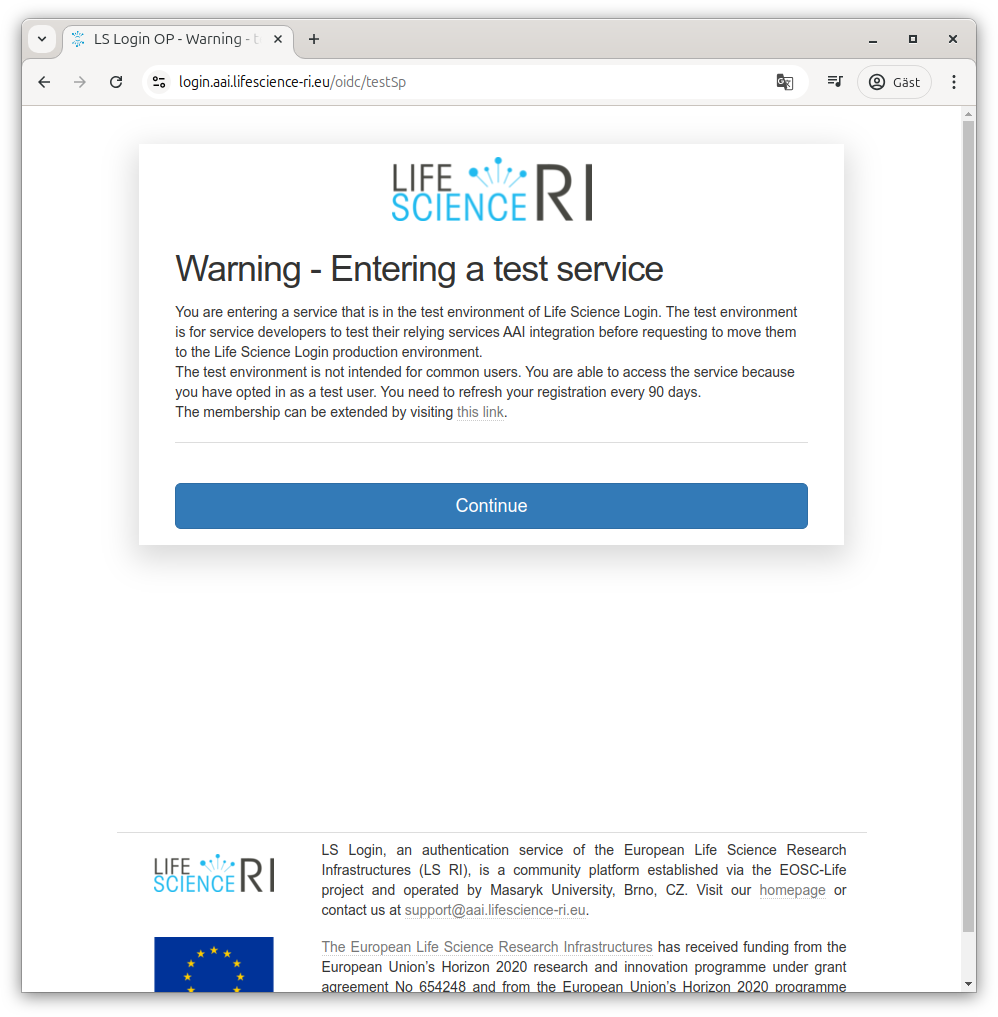 Test environment warning screen