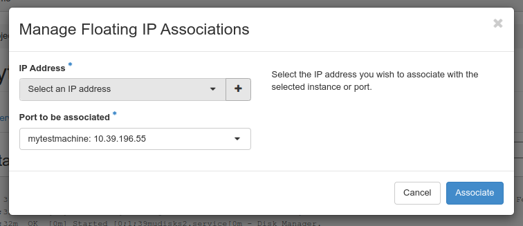 Instance vm floating ip association
