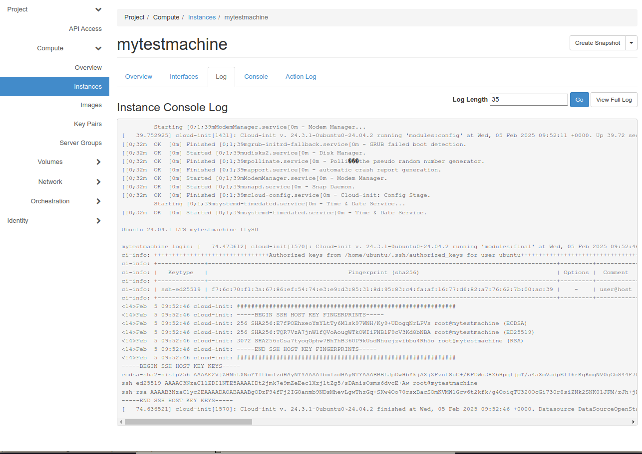 Instance vm log