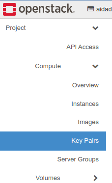 Finding Key Pairs in the menu